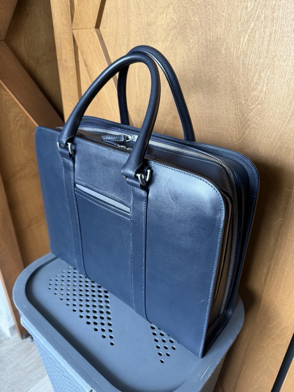 Carl Friedrik Palissy Double Briefcase Smooth Leather Navy 16L Authentic